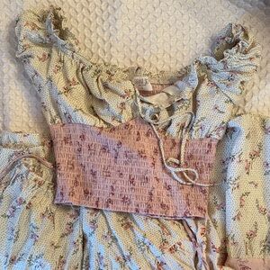 Sienna Sky Floral Smocked Skirt and Top Set with Ruffle Sleeves